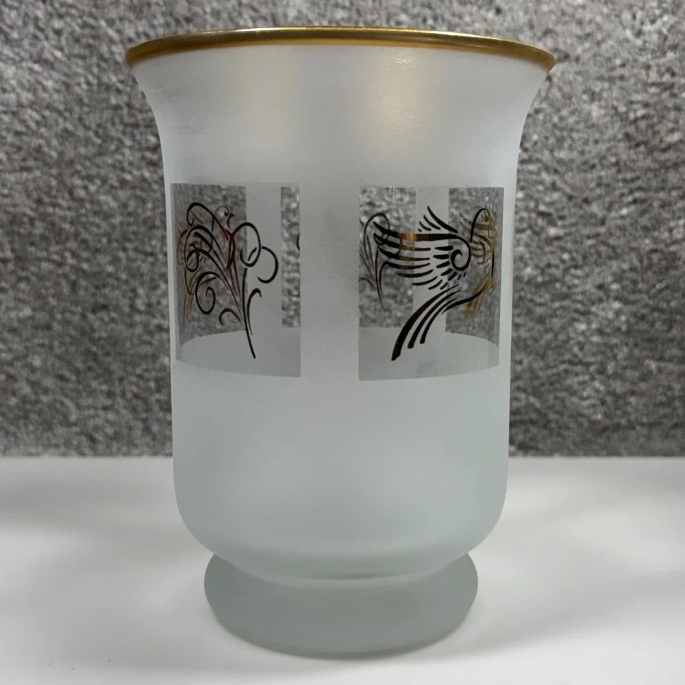 Lenox Frosted Glass Candle Holder Gold Club Handpainted‎ 24K Gold Doves Italy 6
